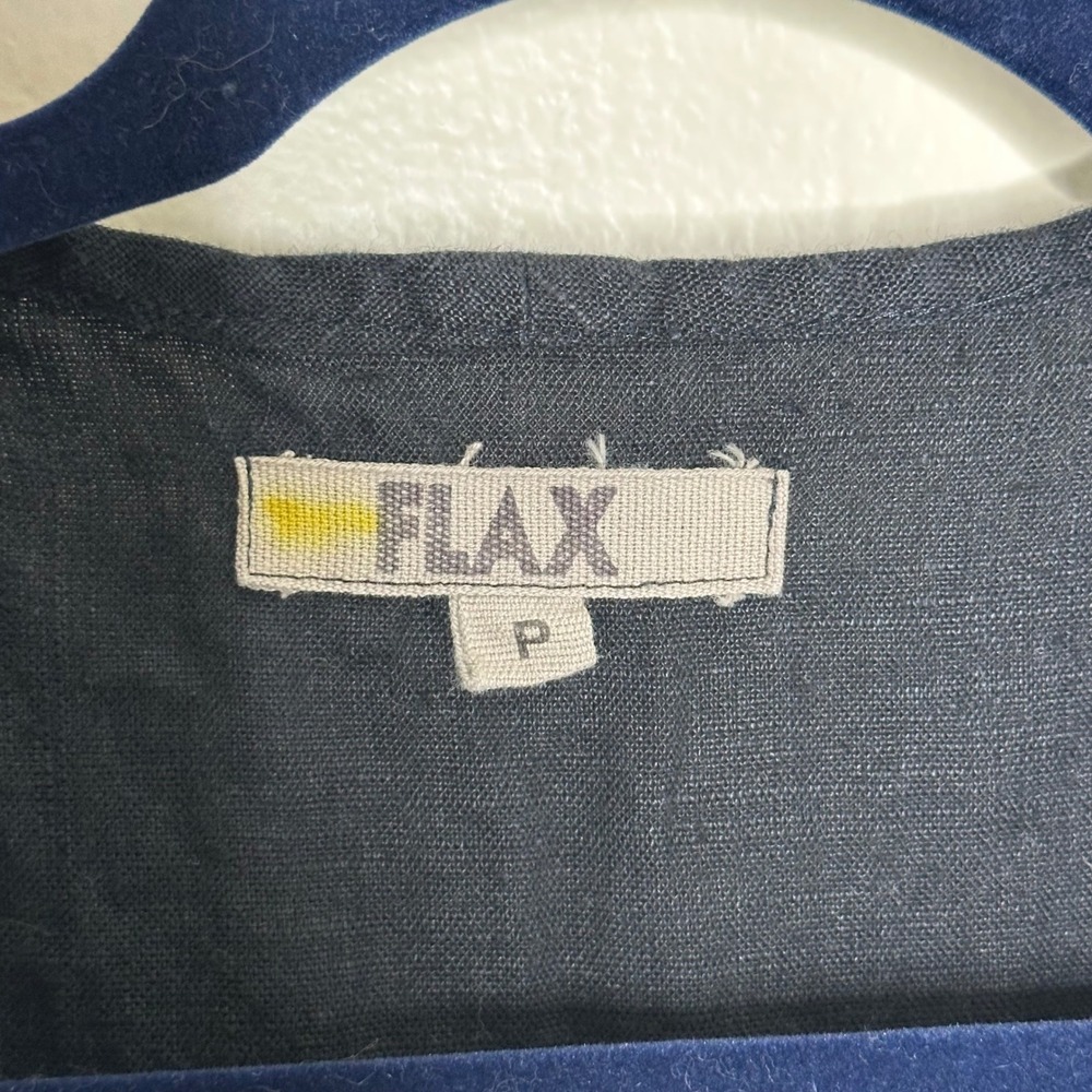FLAX Short Sleeve Top Black 100% Linen Scoop Neck Petite P (4-6) - Picture 3 of 7